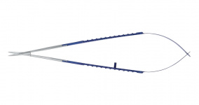 Микроножницы с прямой ручкой, закругленным кончиком, плоским лезвием 13,3 мм, прямые, общ. длина 180 мм